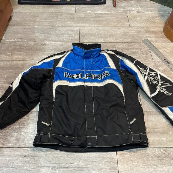 VTG Pure Polaris men's snowmobile jacket in black and blue nylon Mens M - Picture 1 of 9